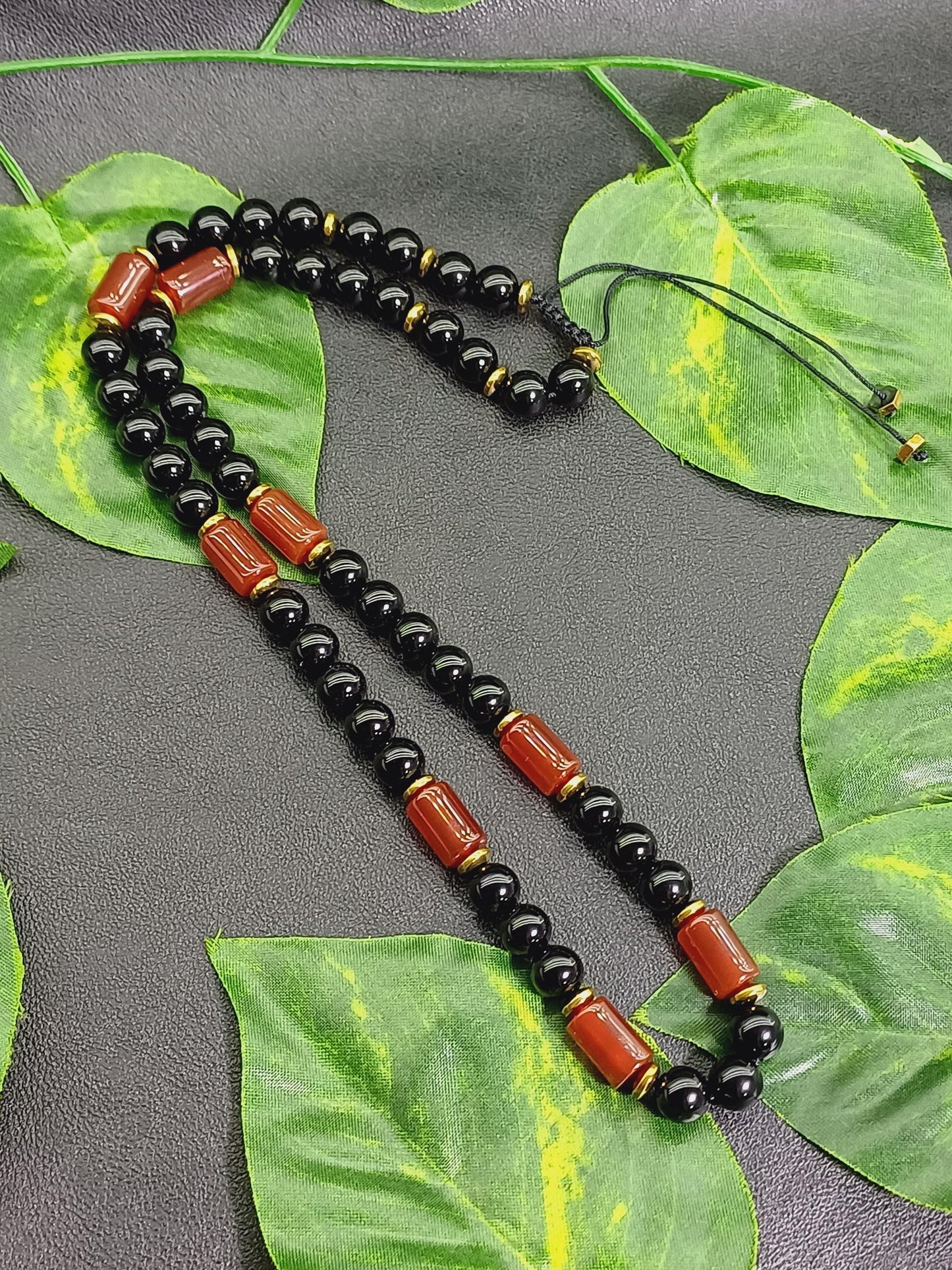 Yemen Akik & Siyah Oniks Doğaltaş Erkek Kolye