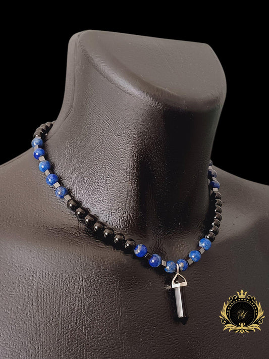 Lapis Lazuli & Siyah Oniks Erkek Doğaltaş Kolye