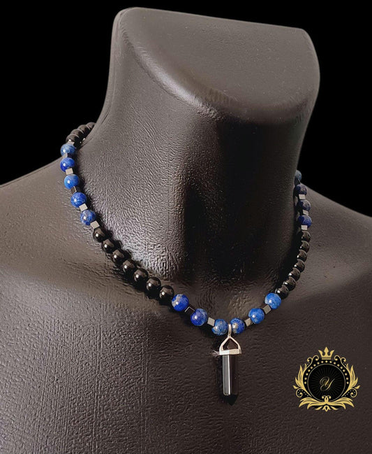 Lapis Lazuli & Siyah Oniks Erkek Doğaltaş Kolye