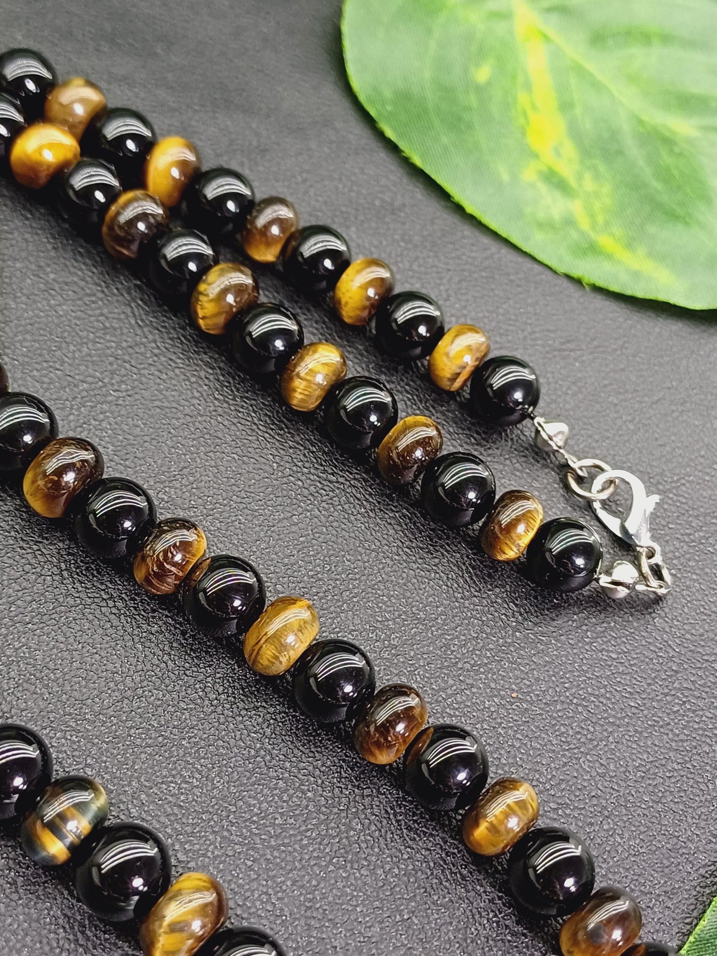 Kaplan Gözü & Siyah Oniks Erkek Doğaltaş Kolye