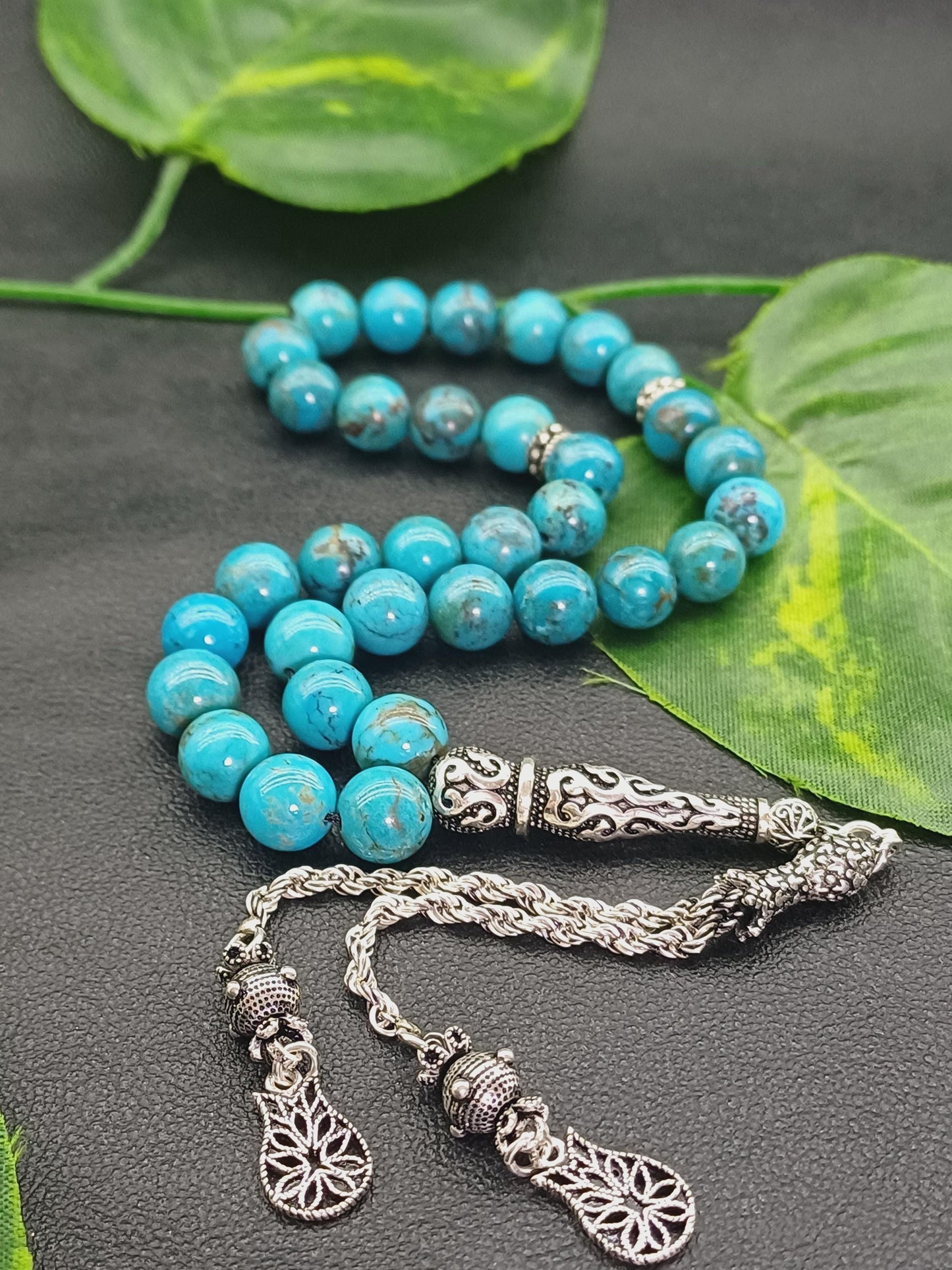 Orijinal Turkuaz (Firuze) 925 Ayar Gümüş Tesbih