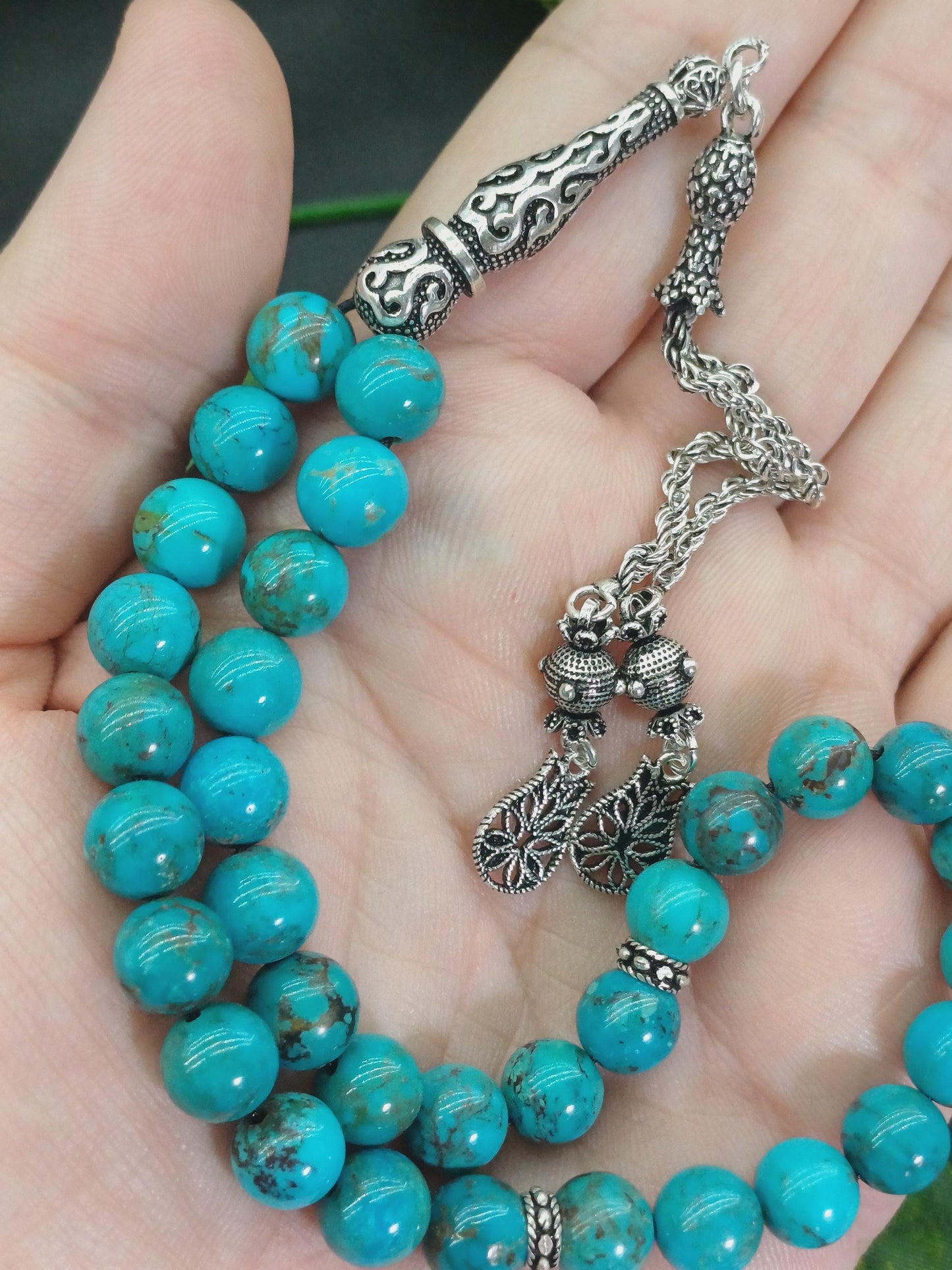 Orijinal Turkuaz (Firuze) 925 Ayar Gümüş Tesbih