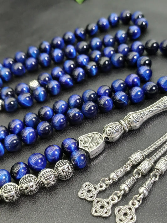 Kişiye Özel Gece Mavisi Kaplan Gözü Tesbih