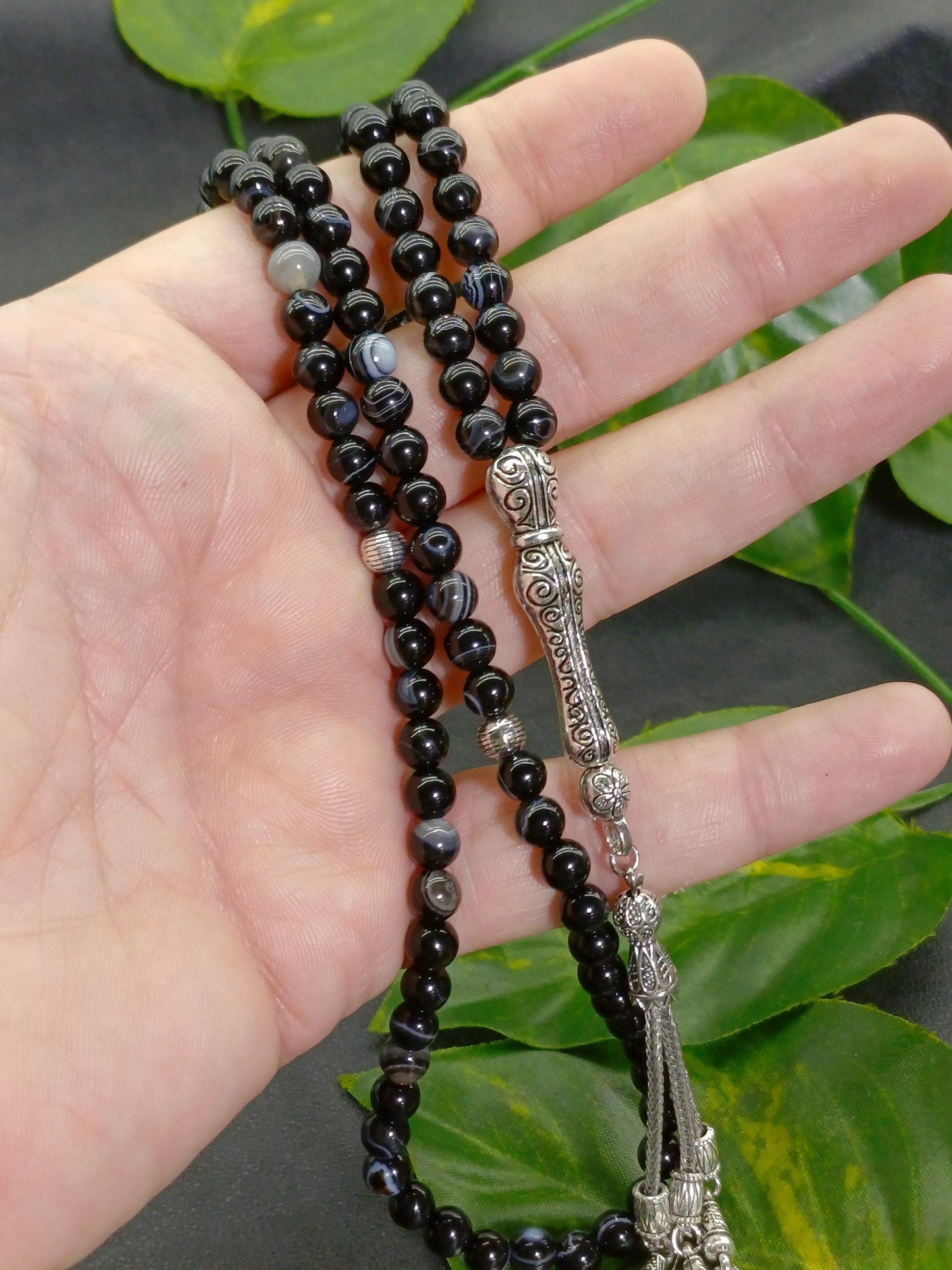 99 Boncuklu Siyah Akik Doğaltaş Tesbih