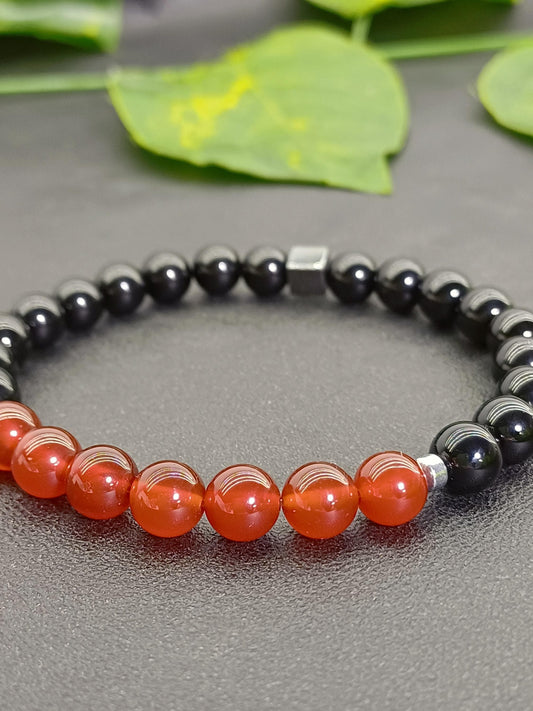 Siyah Oniks & Karnelyan Akik Doğaltaş Bileklik