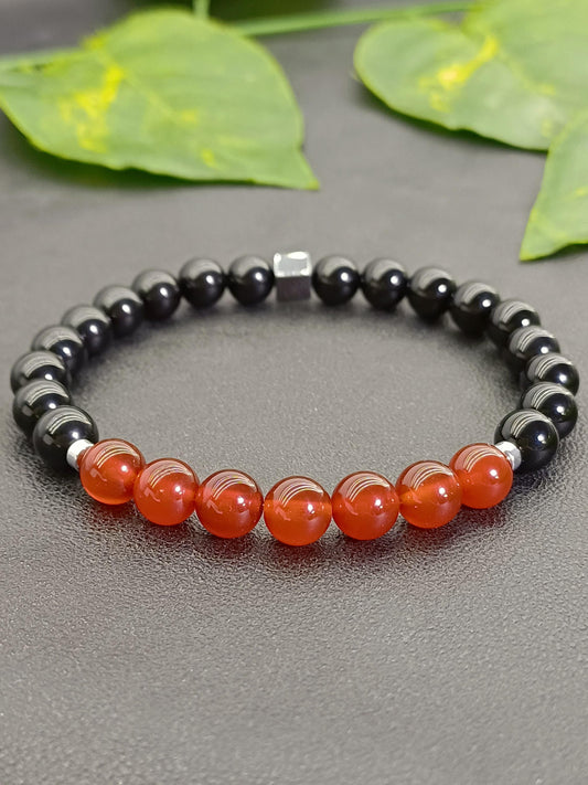 Siyah Oniks & Karnelyan Akik Doğaltaş Bileklik
